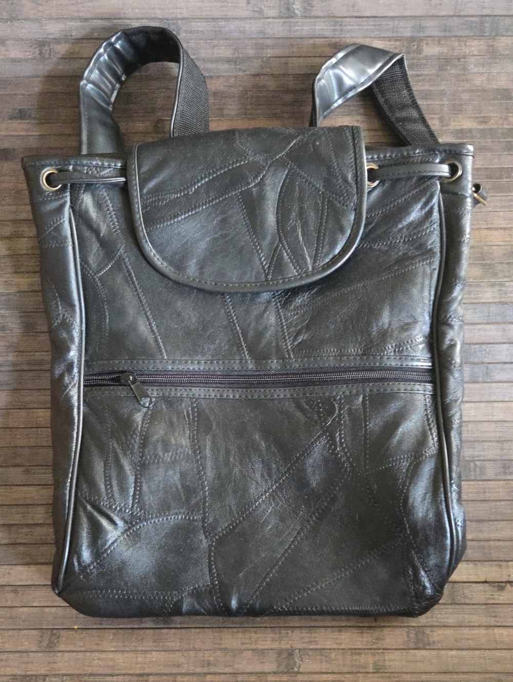Black Patchwork Leather Backpack - Sleek Everyday Carry